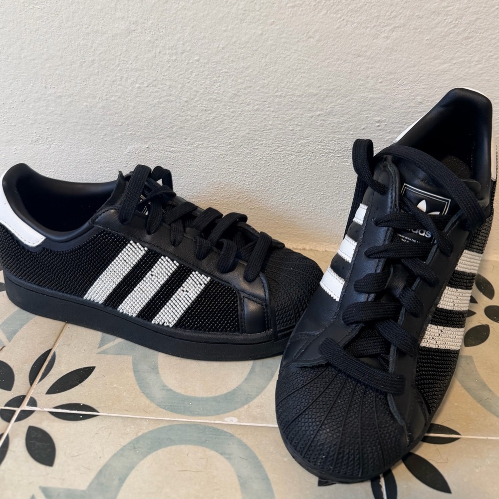 adidas Black & White Classic Limited Edition Beaded Sneakers - Picture 2 of 14